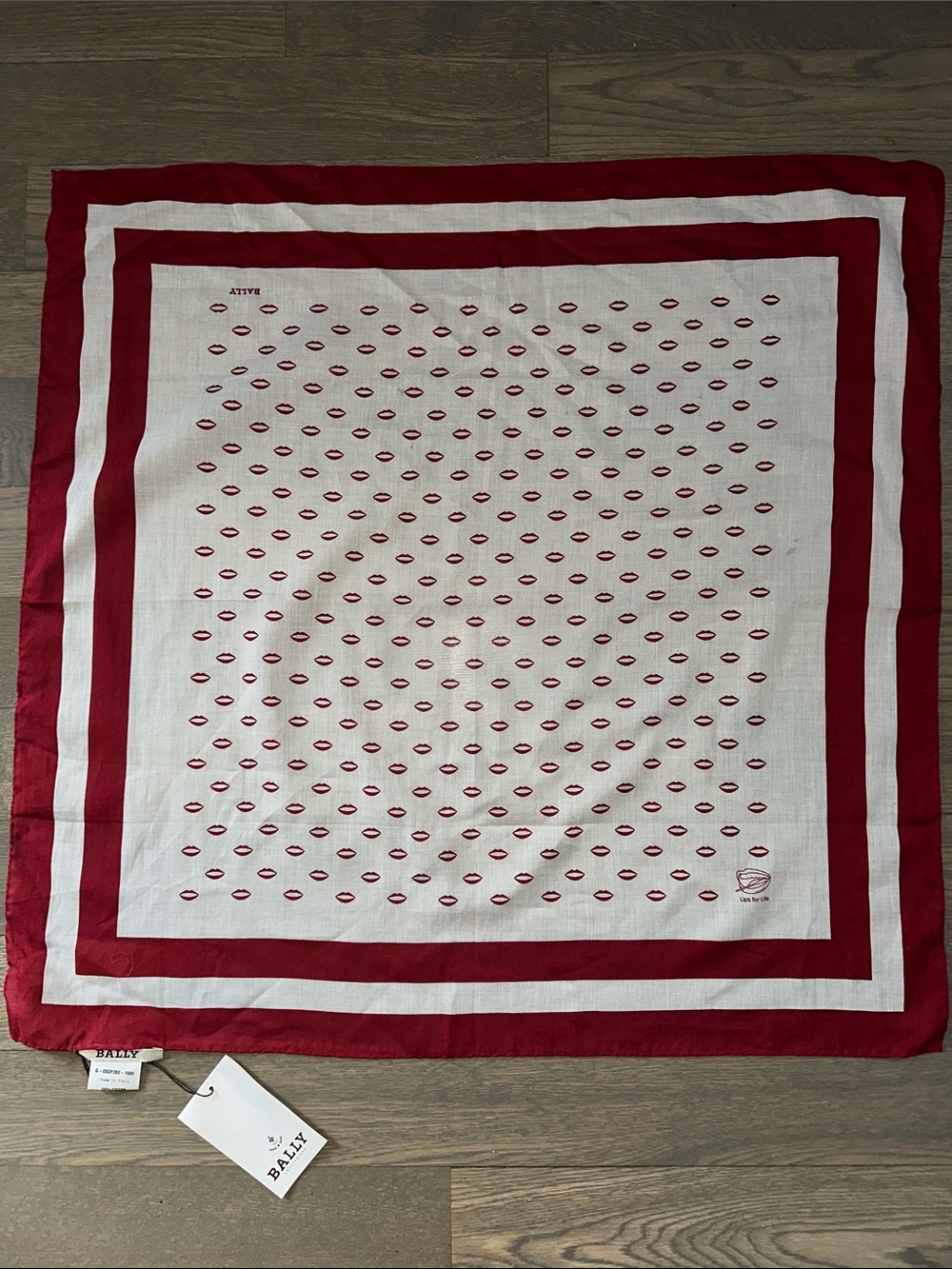 Bally Cotton  Scarf with Red/ White Lip Motif